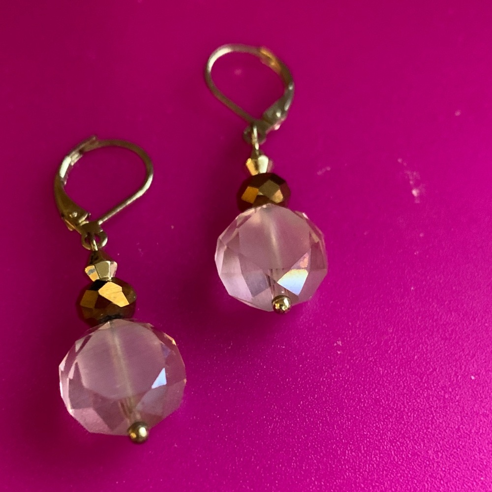 Elegant Gold and Pink Crystal Earrings